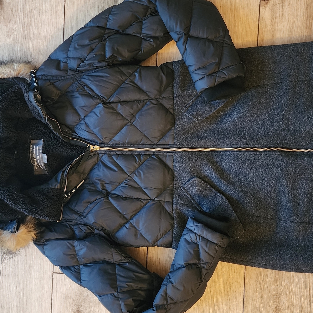 Women's Black Quilted Jacket with Faux Fur Trim